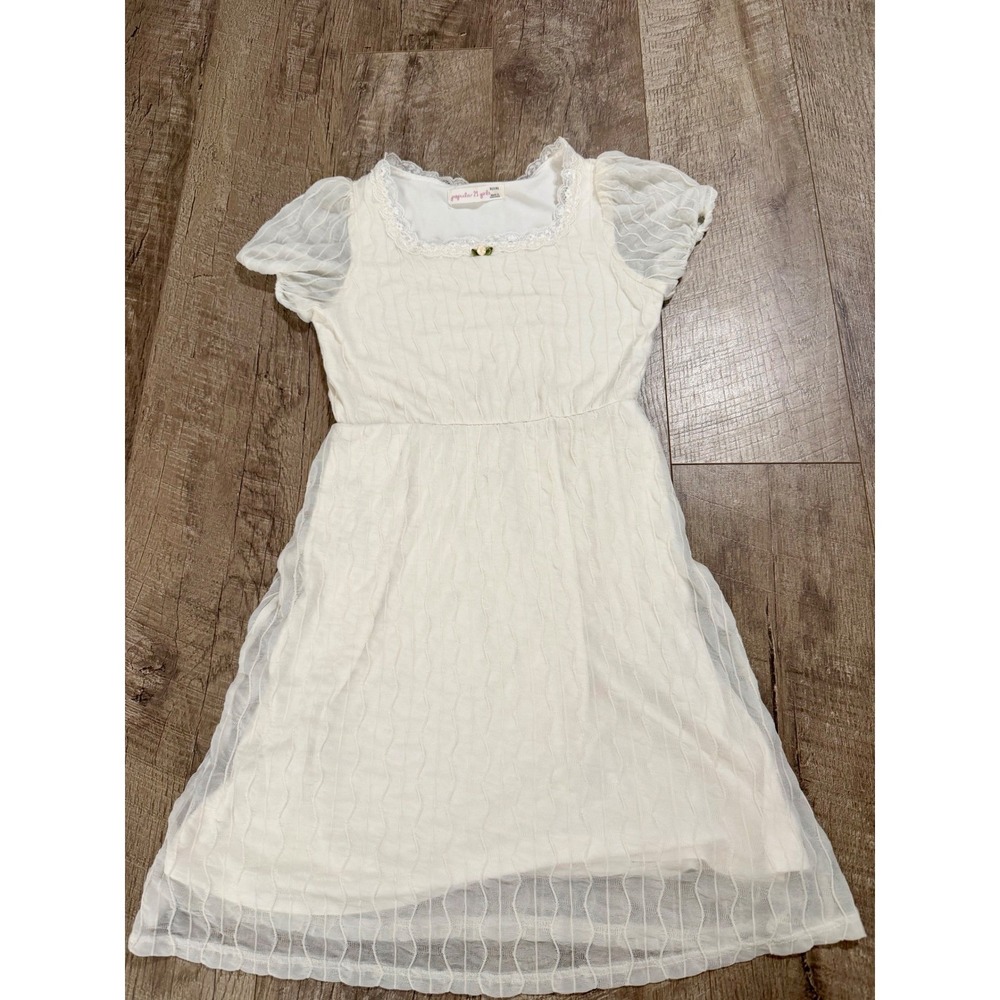 Popular 21 Girls Ivory Mesh Overlay Lace‎ Trim Rosette Dress Size S 7/8